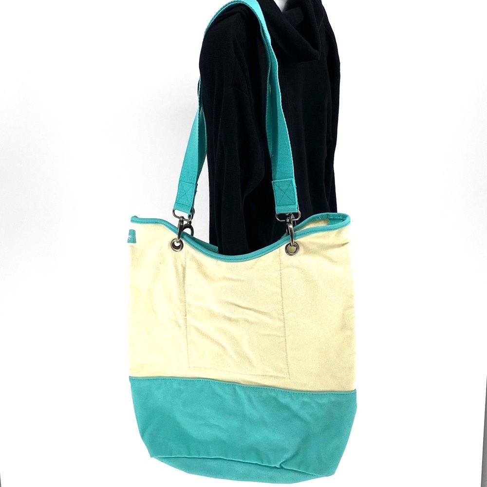 Thirty One Canvas Tote Bag Teal Cream